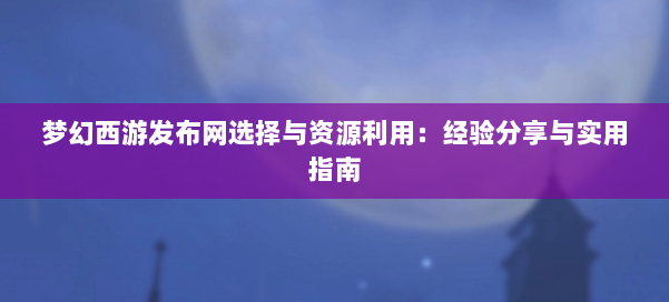 梦幻西游sf选择与资源利用：经验分享与实用指南 