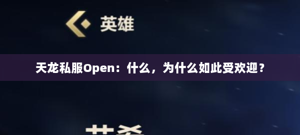 天龙私服Open:什么,为什么如此受欢迎?
